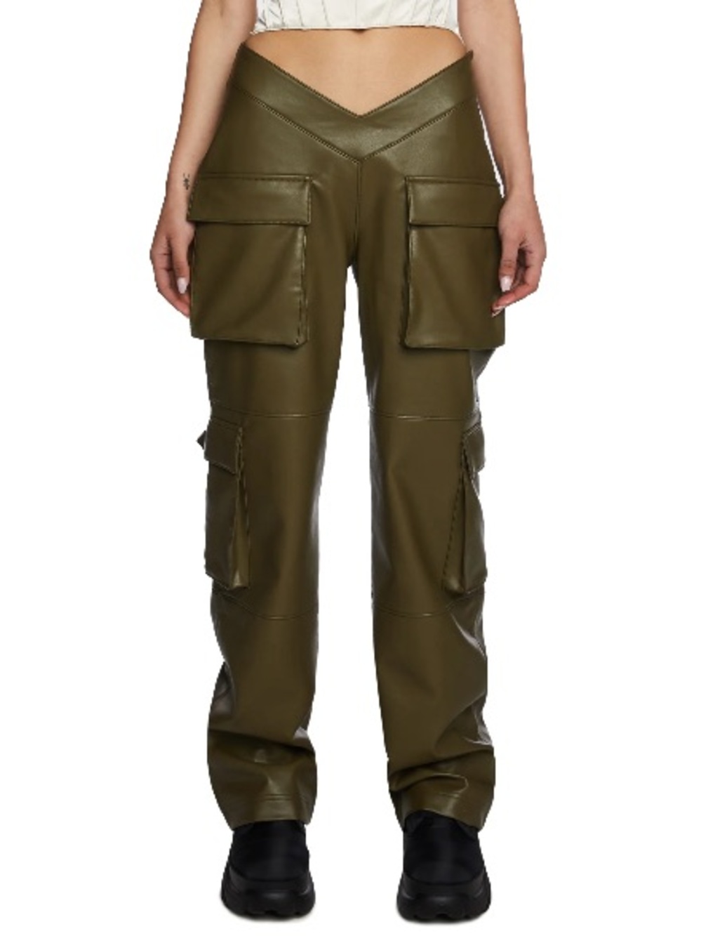 Poster Girl olive green vegan leather cargo pants